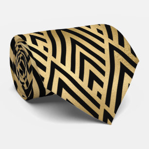 gold black art deco tiled neck tie
