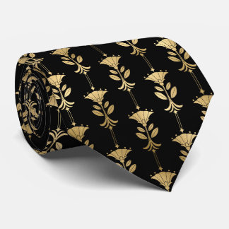 Gold black art deco tiled pattern neck tie