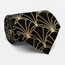 Gold black art deco tiled pattern neck tie