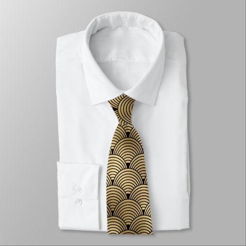 Gold black art deco tiled pattern neck tie