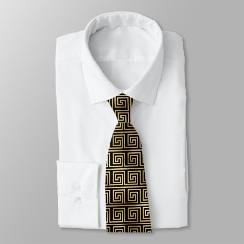gold black art deco tiled pattern neck tie