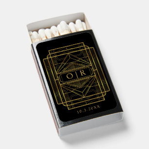 Gold & Black Art Deco Vintage 1920s Wedding Favor Matchboxes