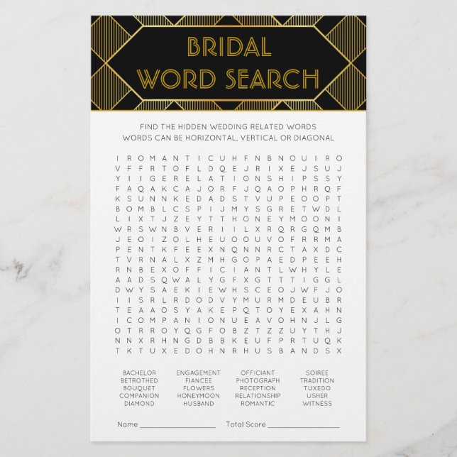 Gold & Black Art Deco Vintage Bridal Shower Game (Front)