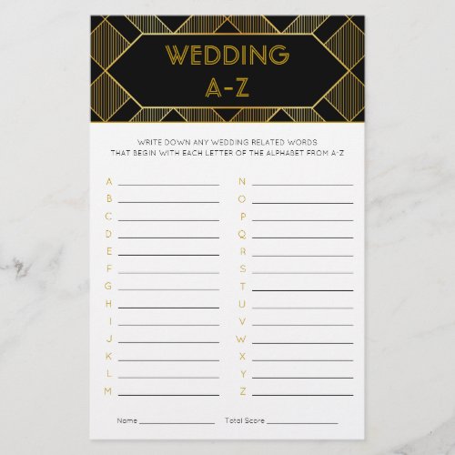 Gold  Black Art Deco Vintage Bridal Shower Game