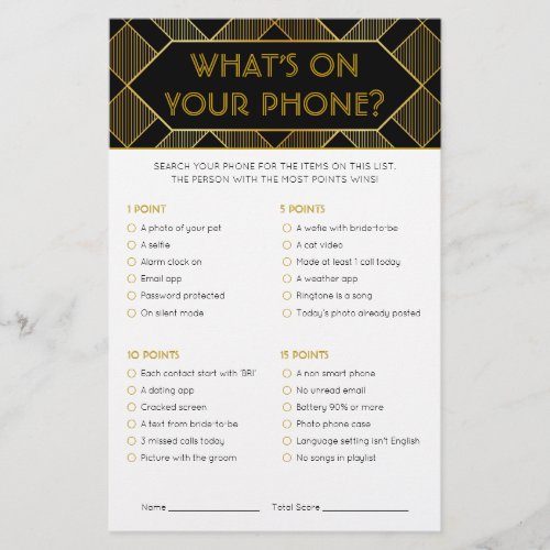 Gold  Black Art Deco Vintage Bridal Shower Game