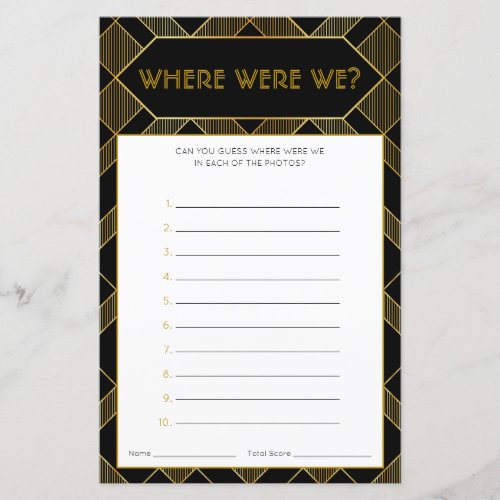 Gold  Black Art Deco Vintage Bridal Shower Game