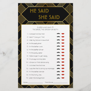 Gold & Black Art Deco Vintage Bridal Shower Game