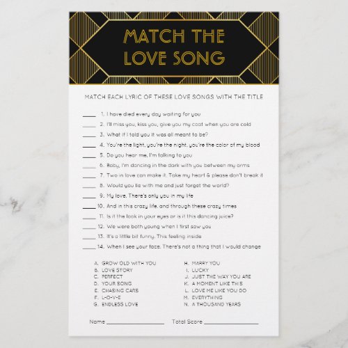 Gold  Black Art Deco Vintage Bridal Shower Game