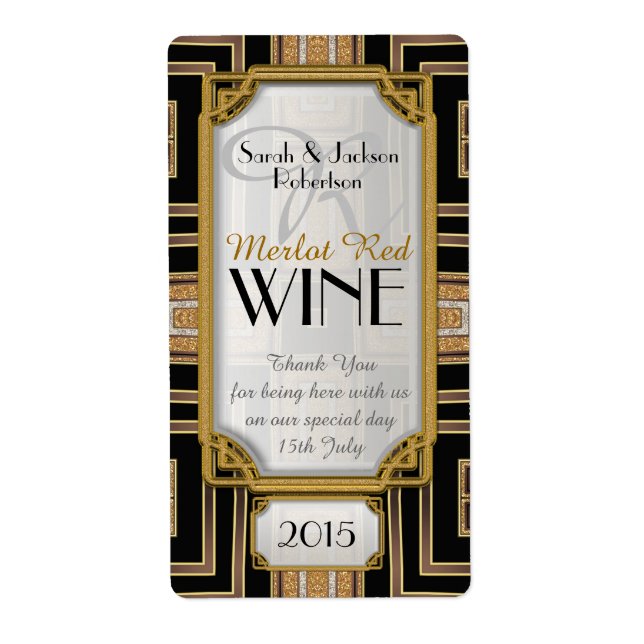 Gold+Black Art Deco Vintage Wine Bottle Labels (Front)