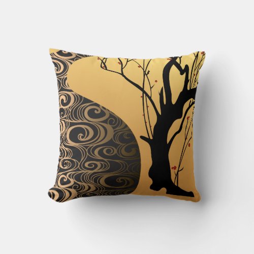 Gold  Black Asian Pattern Throw Pillow 16 x 16