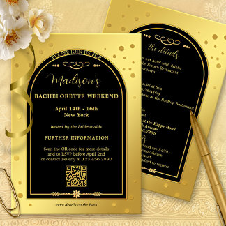 Gold Black Bachelorette Weekend Itinerary Invitation
