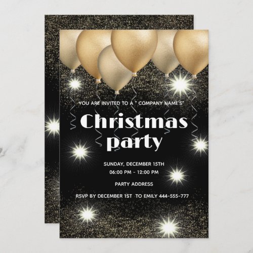 Goldblack balloon corporate Christmas party Invitation