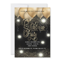 Gold/black balloon corporate Christmas party Invitation