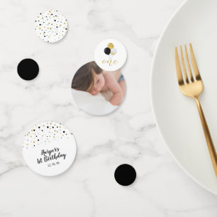 Gold & Black Balloons 1st Birthday Party Confetti