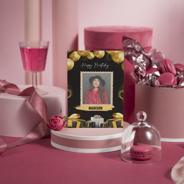 Gold & Black Balloons and Presents  Card (Creator Uploaded)