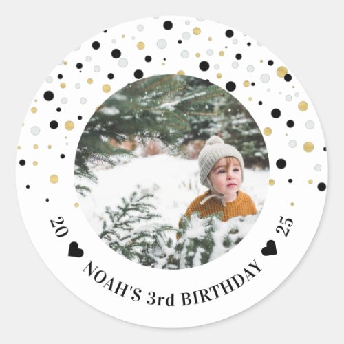 Gold  Black Balloons  Boy Birthday Party Photo Classic Round Sticker