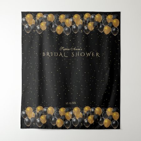 Gold Black Balloons Bridal Shower Photo Booth Tapestry