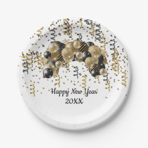 Gold Black Balloons Confetti New Years Eve Party Paper Plates