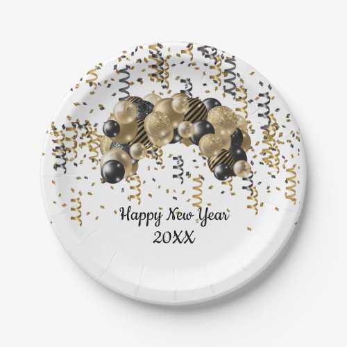 Gold Black Balloons Confetti New Years Eve Party  Paper Plates