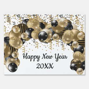 Gold Black Balloons Confetti New Years Eve Party  Sign