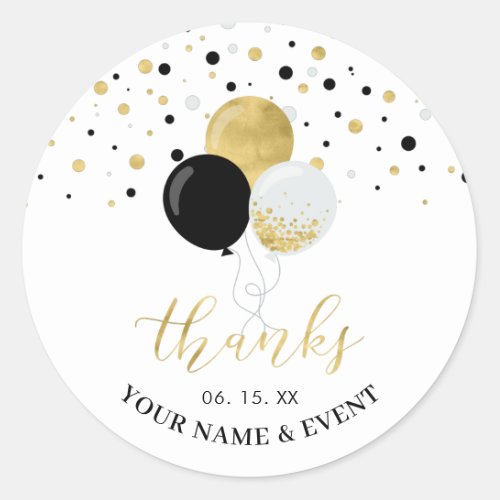 Gold  Black Balloons  Party Favor Thank you Classic Round Sticker
