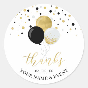 Gold & Black Balloons Party Favor Thank you Classic Round Sticker