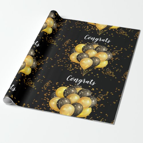 Gold Black Balloons Retirement Party Wrapping Paper