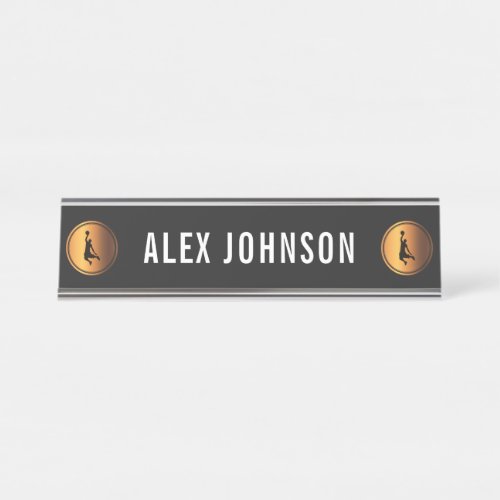 Gold  Black Basketball Player Coach Icon Custom   Desk Name Plate