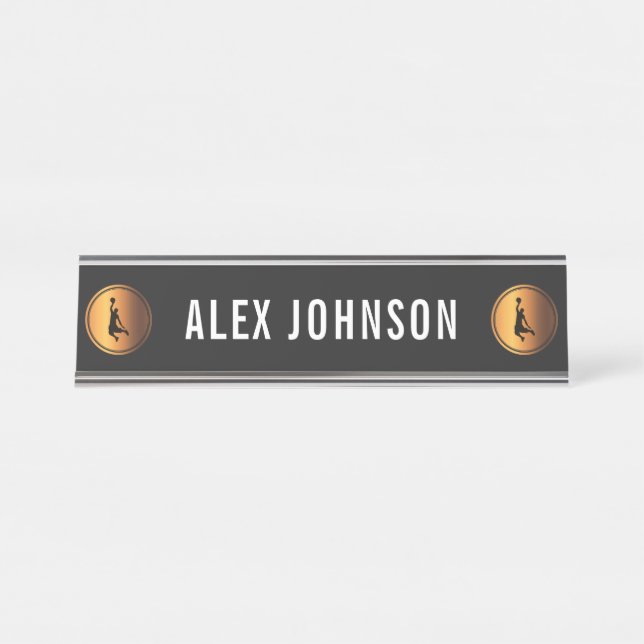 Gold & Black Basketball Player Coach Icon Custom   Desk Name Plate (Front)