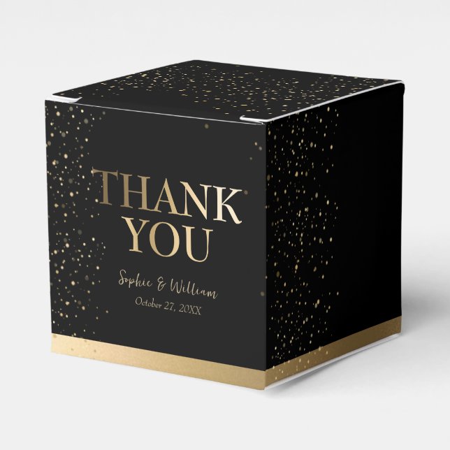 Gold & Black Beautiful Elegant Wedding Thank You  Favor Boxes (Front Side)