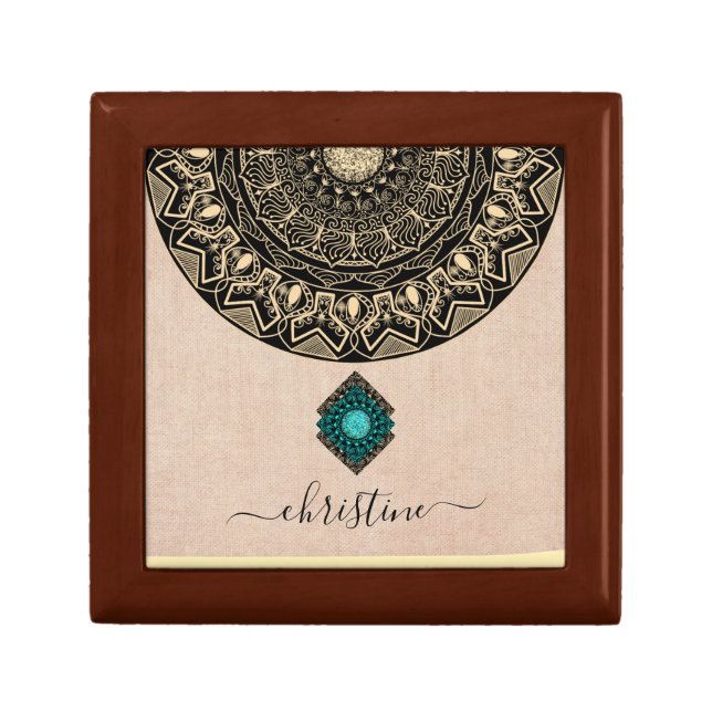 gold black beige mandala name gift box (Front)