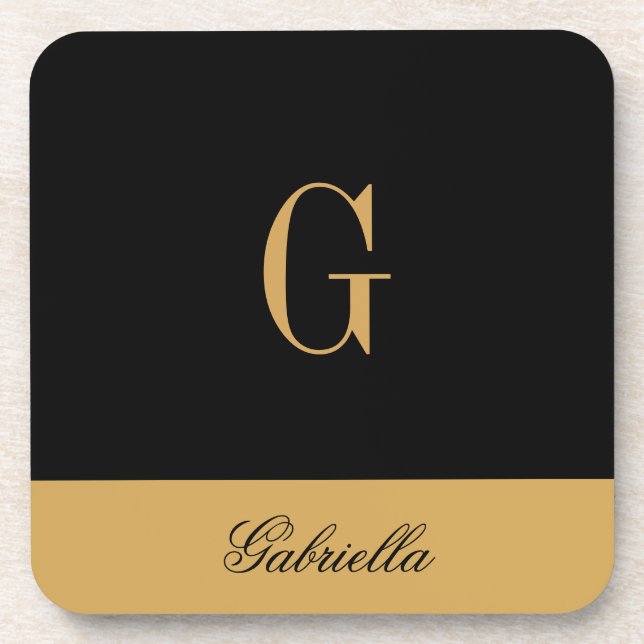 Gold Black Beverage Coaster (Front)