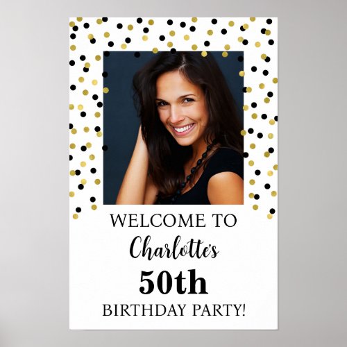 Gold Black Birthday Party Custom 12x18 Photo Poster