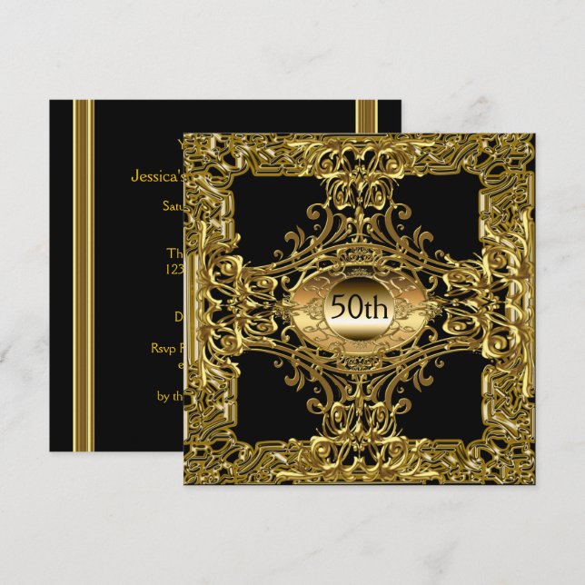 Gold Black Birthday Party Luxury Invitation (Front/Back)