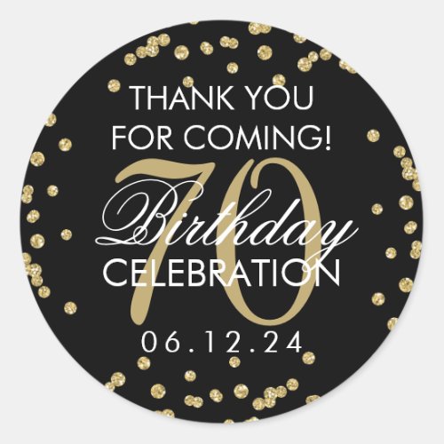 Gold Black Birthday Thank You Glitter Confetti Classic Round Sticker