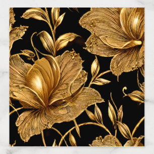 Gold Black Blush Delicate Floral Pattern Envelope Liner