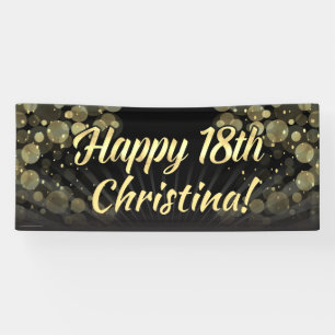 Gold/Black Bokeh 18th Birthday Party Decoration Banner