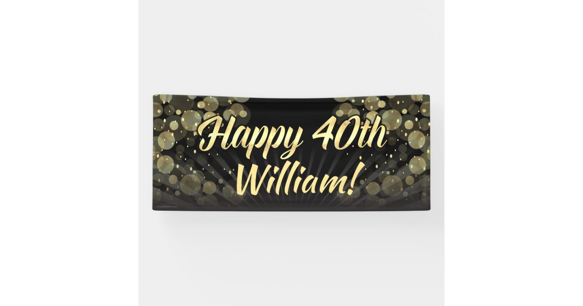 Gold Black Bokeh 40th Birthday Party Decoration Banner Zazzle Com