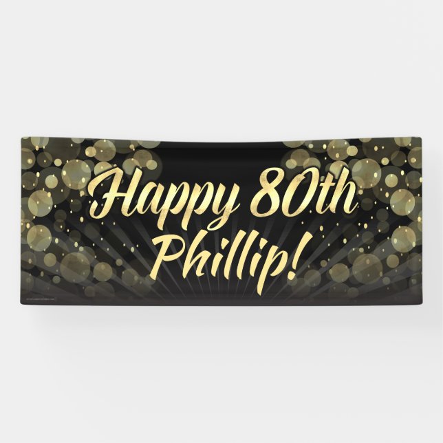 Gold/Black Bokeh 80th Birthday Party Decoration Banner (Horizontal)