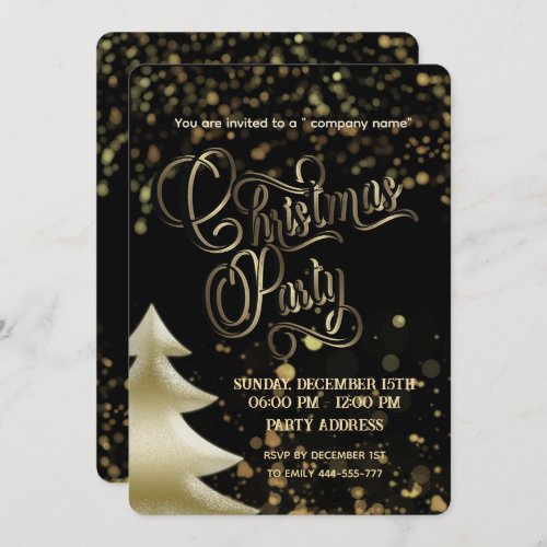Goldblack bokeh luxury corporate Christmas party Invitation