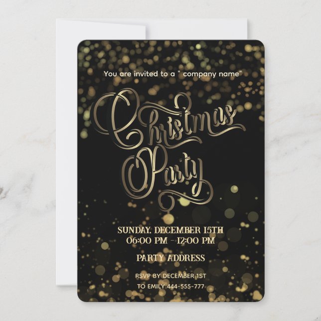 Gold/black bokeh luxury corporate Christmas party Invitation (Front)