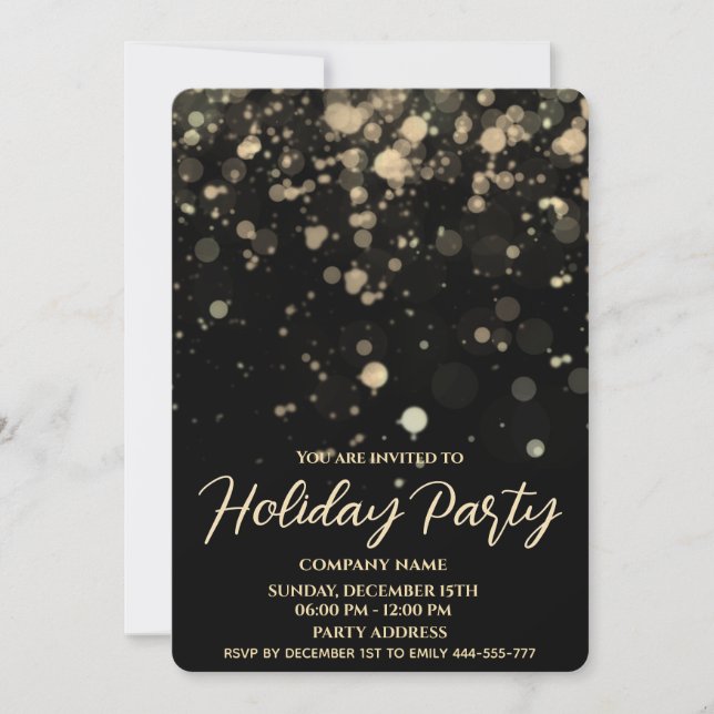 Gold/black bokeh luxury corporate Christmas party Invitation (Front)
