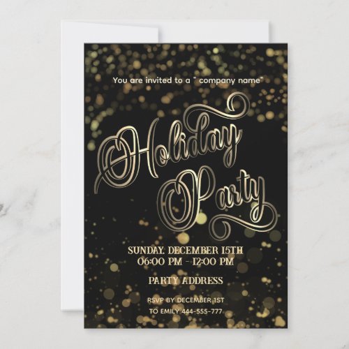 Goldblack bokeh luxury corporate Holiday party Invitation