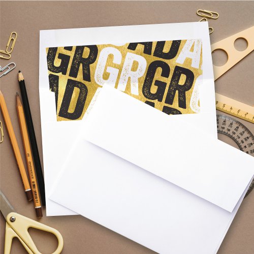 Gold  Black Bold GRAD Typography Chic Graduation Envelope Liner