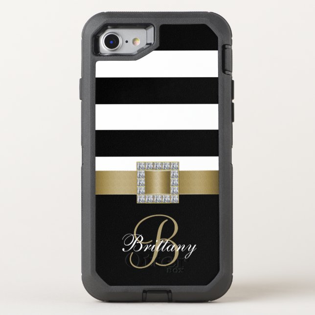 Gold, Black Bold Stripes Diamonds Otterbox iPhone Case (Back)