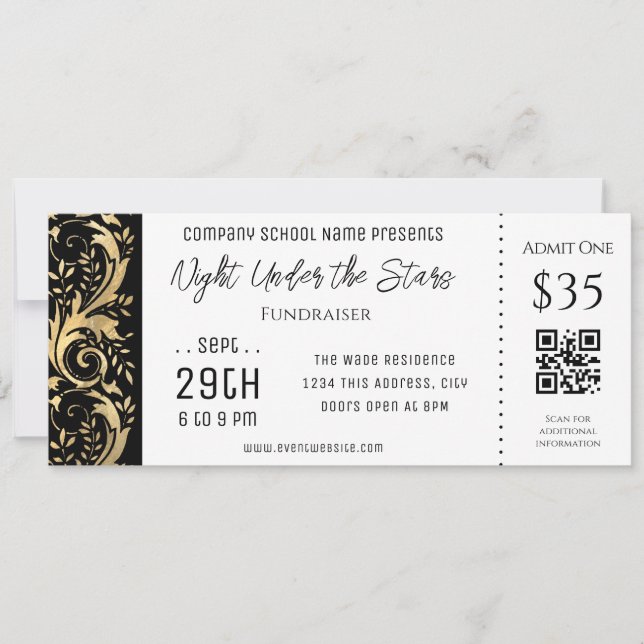 Gold Black Border Company School Event Ticket  Invitation (Front)