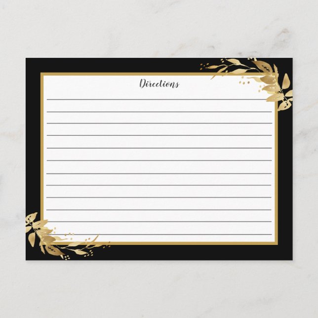 Gold Black Botanical Foliage Recipe Card (Back)