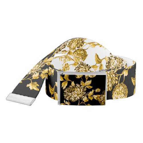 Gold  Black Botanical Vintage Floral Toile Belt