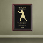 Gold Black Boxing Champion Award Plaque<br><div class="desc">This boxing league championship award plaque features a gold silhouette boxer.  Above and below the image are text fields for you to customize,  also in gold. Everything is placed on a dramatic black background. *Thanks to Smiling Wild for the silhouette image in this design.</div>