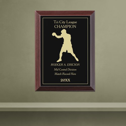 Gold Black Boxing Champion Award Plaque
